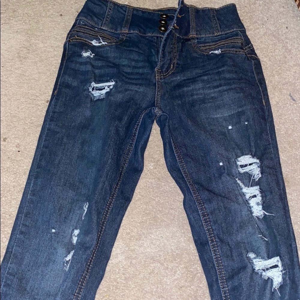 Dark destressed jeans